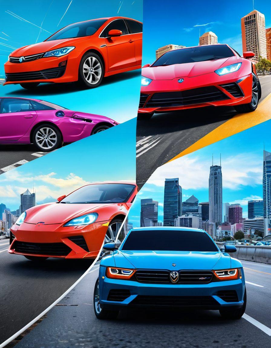 A visual comparison of two vehicles, one covered by a comprehensive insurance policy and the other by third-party insurance, portrayed in a split-screen format. The left side features a sleek, fully protected car surrounded by insurance icons (like a shield and checkmarks), while the right side depicts a car with limited protection, showcasing potential risks (like scratches or dents) and question marks. A vibrant cityscape in the background symbolizes the importance of choice. super-realistic. vibrant colors. split-screen.